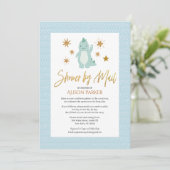 Cute Blue Dinosaur Gold Script Shower by Mail Kaart (Staand voorkant)