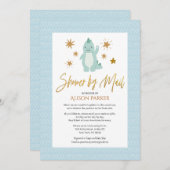 Cute Blue Dinosaur Gold Script Shower by Mail Kaart (Voorkant / Achterkant)