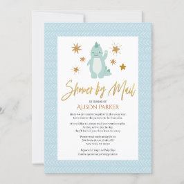 Cute Blue Dinosaur Gold Script Shower by Mail Kaart