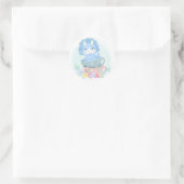Cute Blue Dinosaur in Teacups Ronde Sticker (Tas)