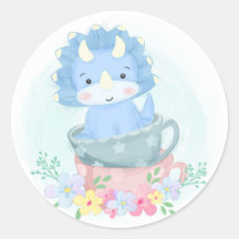 Cute Blue Dinosaur in Teacups