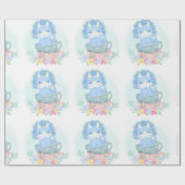 Cute Blue Dinosaur Inside Teacups Boy Baby shower Cadeaupapier (Vlak)