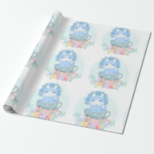 Cute Blue Dinosaur Inside Teacups Boy Baby shower