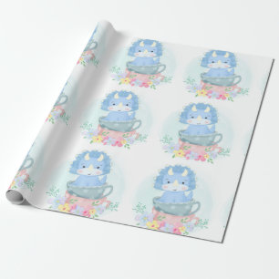 Cute Blue Dinosaur Inside Teacups Boy Baby shower Cadeaupapier