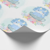 Cute Blue Dinosaur Inside Teacups Boy Baby shower Cadeaupapier (Hoek)
