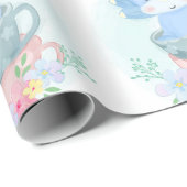 Cute Blue Dinosaur Inside Teacups Boy Baby shower Cadeaupapier (Rol Hoek)