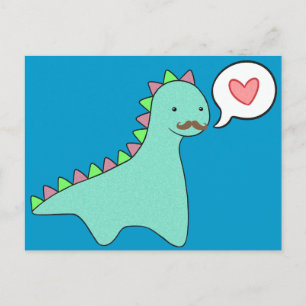 Cute Blue Dinosaur Mustache Briefkaart