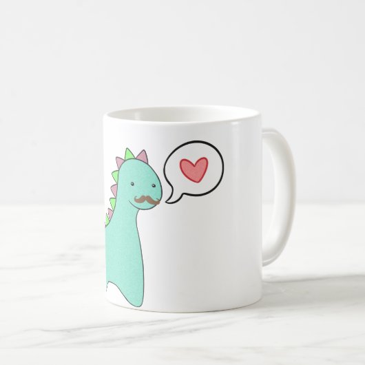 Cute Blue Dinosaur Mustache Koffiemok (Voorkant rechts)