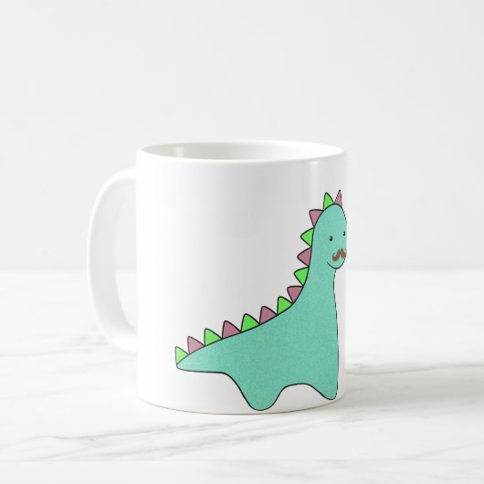 Cute Blue Dinosaur Mustache Koffiemok (Voorkant links)