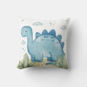 Cute Blue Dinosaur Nursery Throw Pillow Watercolor Kussen (Voorkant)