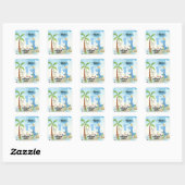 Cute Blue Dinosaur Palm Tree 1st Birthday Square Vierkante Sticker (Vel)