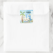 Cute Blue Dinosaur Palm Tree 1st Birthday Vierkante Sticker (Tas)