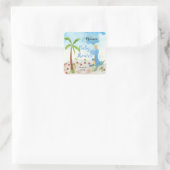 Cute Blue Dinosaur Palm Tree Baby shower Vierkante Sticker (Tas)