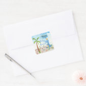 Cute Blue Dinosaur Palm Tree Baby shower Vierkante Sticker (Envelop)