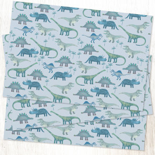Cute Blue Dinosaur Pattern Inpakpapier Vel