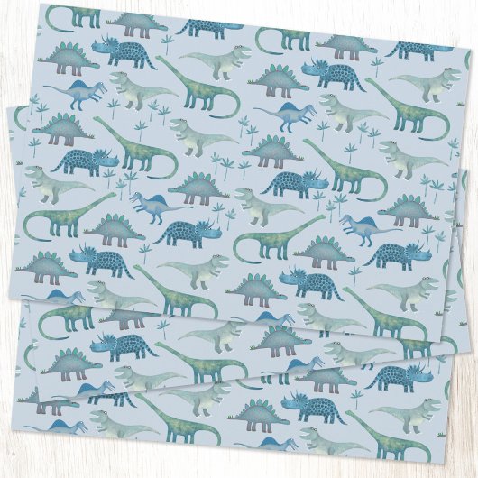 Cute Blue Dinosaur Pattern Inpakpapier Vel