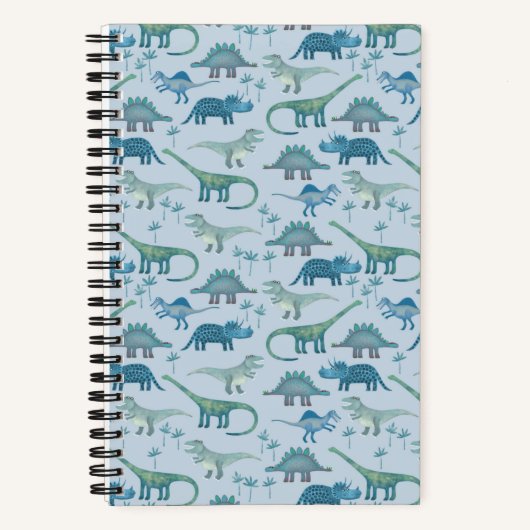 Cute Blue Dinosaur Pattern Notitieboek (Voorkant)