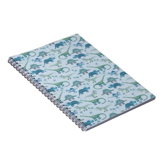 Cute Blue Dinosaur Pattern Notitieboek (Rechterzijde)