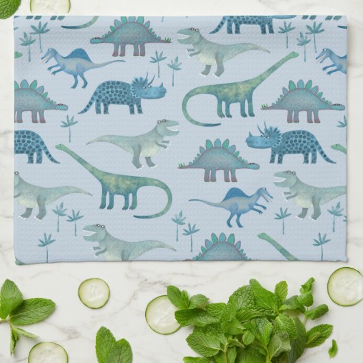 Cute Blue Dinosaur Pattern Theedoek (Gevouwen)