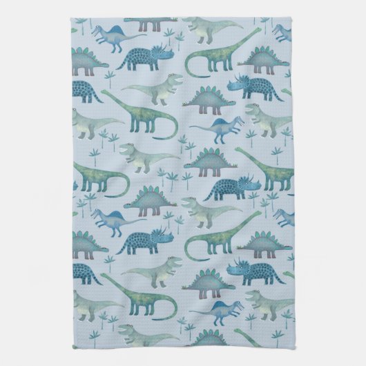 Cute Blue Dinosaur Pattern Theedoek (Verticaal)
