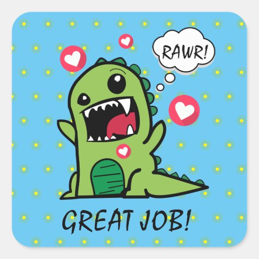 Cute Blue Dinosaur Rawr Great Job School Vierkante Sticker (Voorkant)