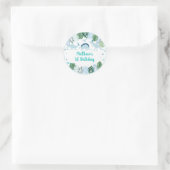 Cute Blue Dinosaur Safari Birthday Ronde Sticker (Tas)