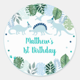 Cute Blue Dinosaur Safari Birthday Ronde Sticker
