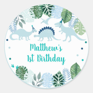 Cute Blue Dinosaur Safari Birthday Ronde Sticker
