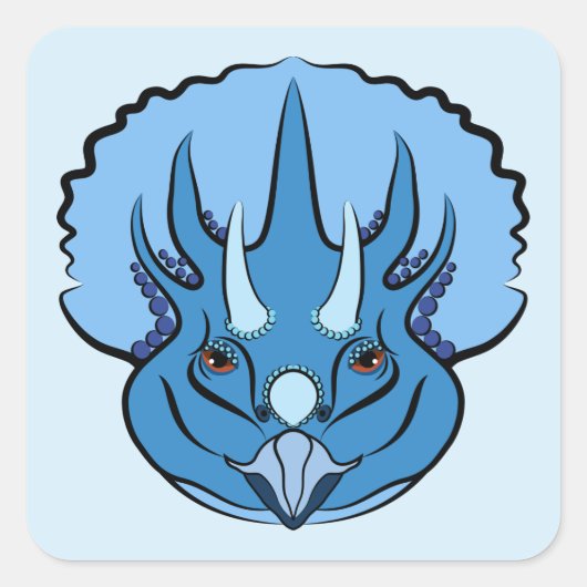 Cute Blue Dinosaur Triceratops Vierkante Sticker (Voorkant)