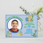 Cute Blue Dinosaur with Picture Birthday Kaart (Staand voorkant)