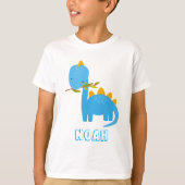 Cute Blue Dinosaurs Custom Name Boys T-Shirt. T-shirt (Voorkant)