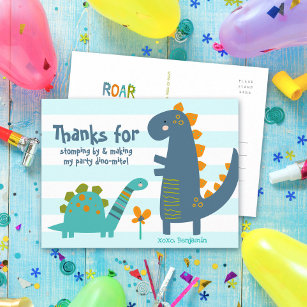 Cute Blue Dinosaurs Kawaii Boy Birthday Bedankt Briefkaart
