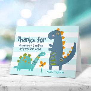Cute Blue Dinosaurs Kawaii Whimsical Boy Birthday Bedankkaart