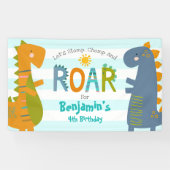 Cute Blue Dinosaurs Stomp Chomp Roar Boy Birthday Spandoek (Horizontaal)