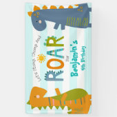 Cute Blue Dinosaurs Stomp Chomp Roar Boy Birthday Spandoek (Verticaal)