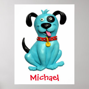 Cute Blue Dog Baby Boy Shower Neursery Kinder Room Poster