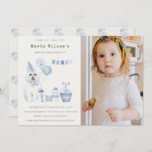 Cute Blue Dog elke zondag Fotoparty Uitnodigen Bedankkaart (Voorkant / Achterkant)