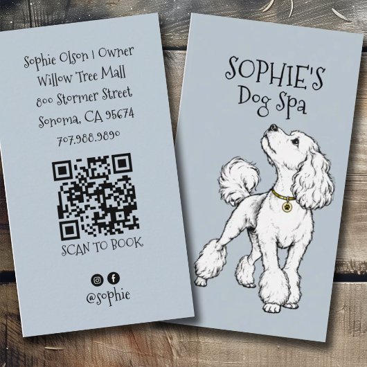 Cute Blue Dog Grooming Spa QR-code Visitekaartje
