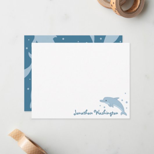 Cute Blue Dolphin Note Card Notitiekaartje (Voorkant / Achterkant in situ)