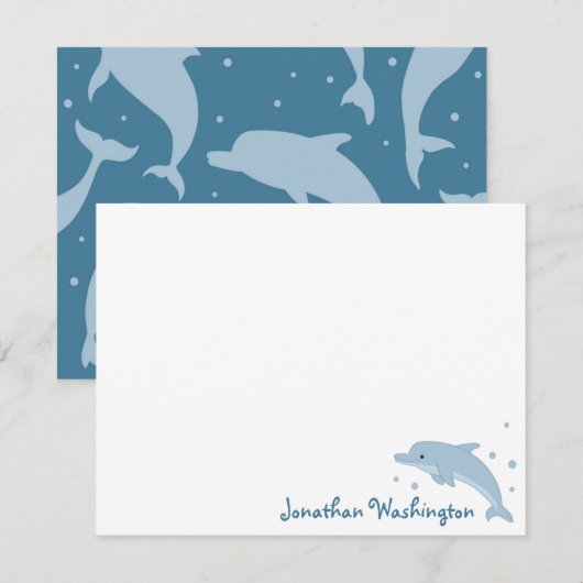 Cute Blue Dolphin Note Card Notitiekaartje (Voorkant / Achterkant)