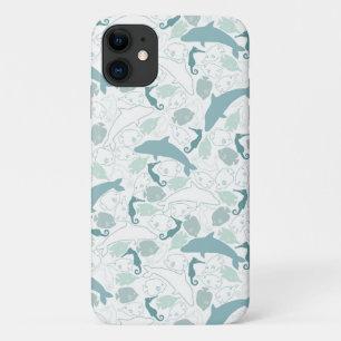 Cute Blue Dolphin Zee Life Nautical Pattern Case-Mate iPhone Case