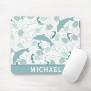 Cute Blue Dolphin Zee Life Nautical Pattern Kinder Muismat