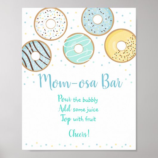 Cute Blue Donut Baby shower Mimosa Bar Sign. Poster (Voorkant)