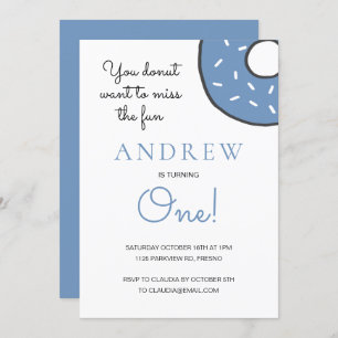 Cute Blue Donut Boy die een eerste verjaardag draa Kaart