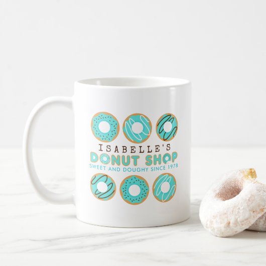 Cute Blue Donut Shop Koffiemok (Met donut)