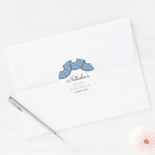 Cute Blue Donuts Baby shower Sprinkle Ronde Sticker (Envelop)