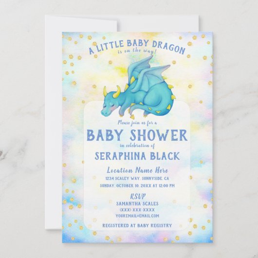 Cute Blue Dragon Baby shower Invitation Kaart (Voorkant)