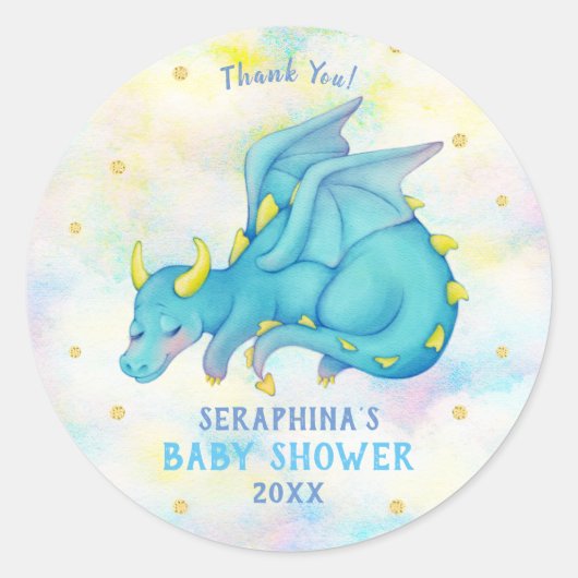 Cute Blue Dragon Boys Baby shower Sticker (Voorkant)