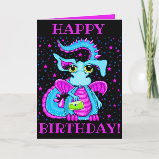 Cute Blue Dragon Cartoon Personalized Birthday Kaart (Voorkant)