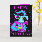 Cute Blue Dragon Cartoon Personalized Birthday Kaart (Gele Bloem)